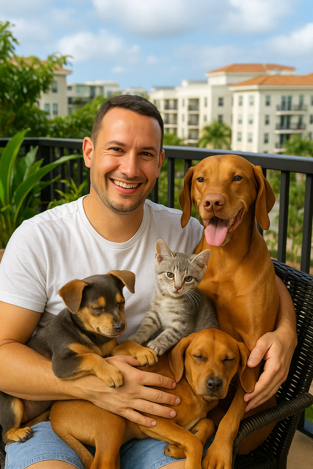 Pet sitter Sebastien holding a dog in Boca Raton